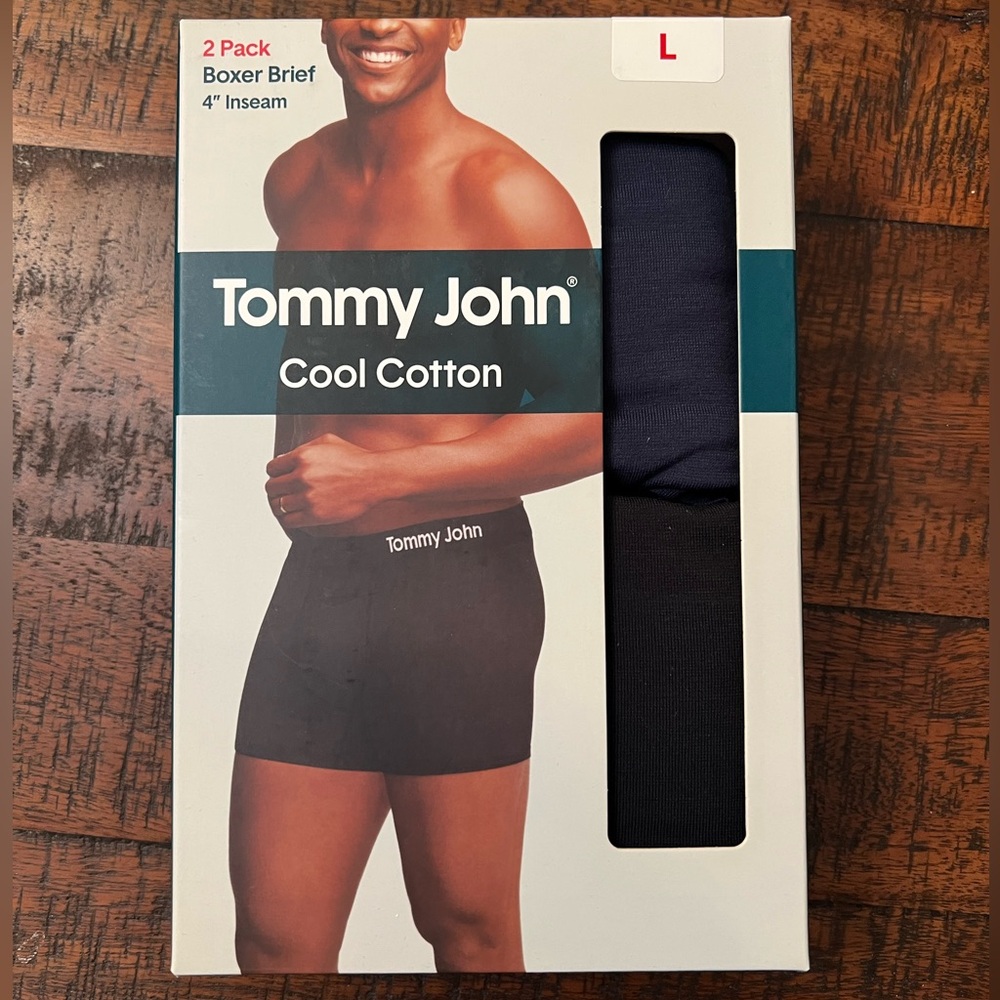 Tommy John Cool Cotton Boxer Briefs NEW Men’s size - L, 2 Pack Navy Blue/Black - Picture 1 of 2
